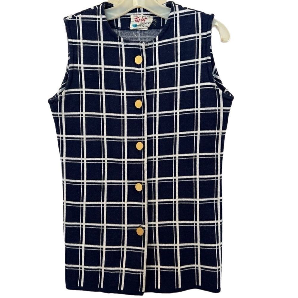 Vintage Sweater Vest Blue & White Sz.M Rare Made in England